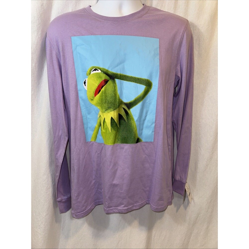 Kermit The Frog Graphic Tee Long Sleeve Lavender Shirt Size Medium NWT